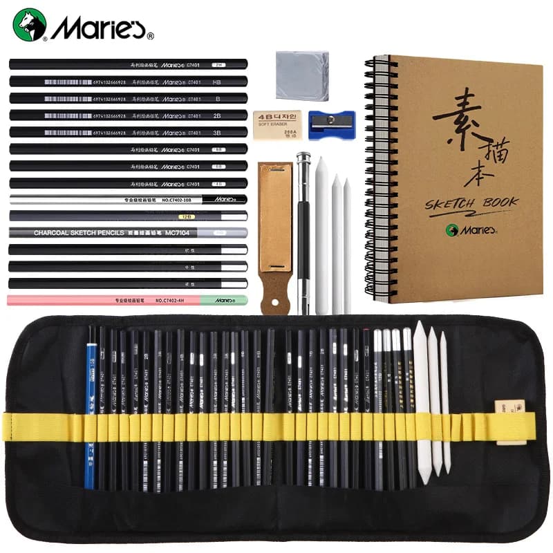Marie's 25 Pack Drawing Set & Sketch Kit,Sketching Bag with Sketchbook,Charcoal Pencils,Sketch Pencils,Charcoal Stick,Sharpener