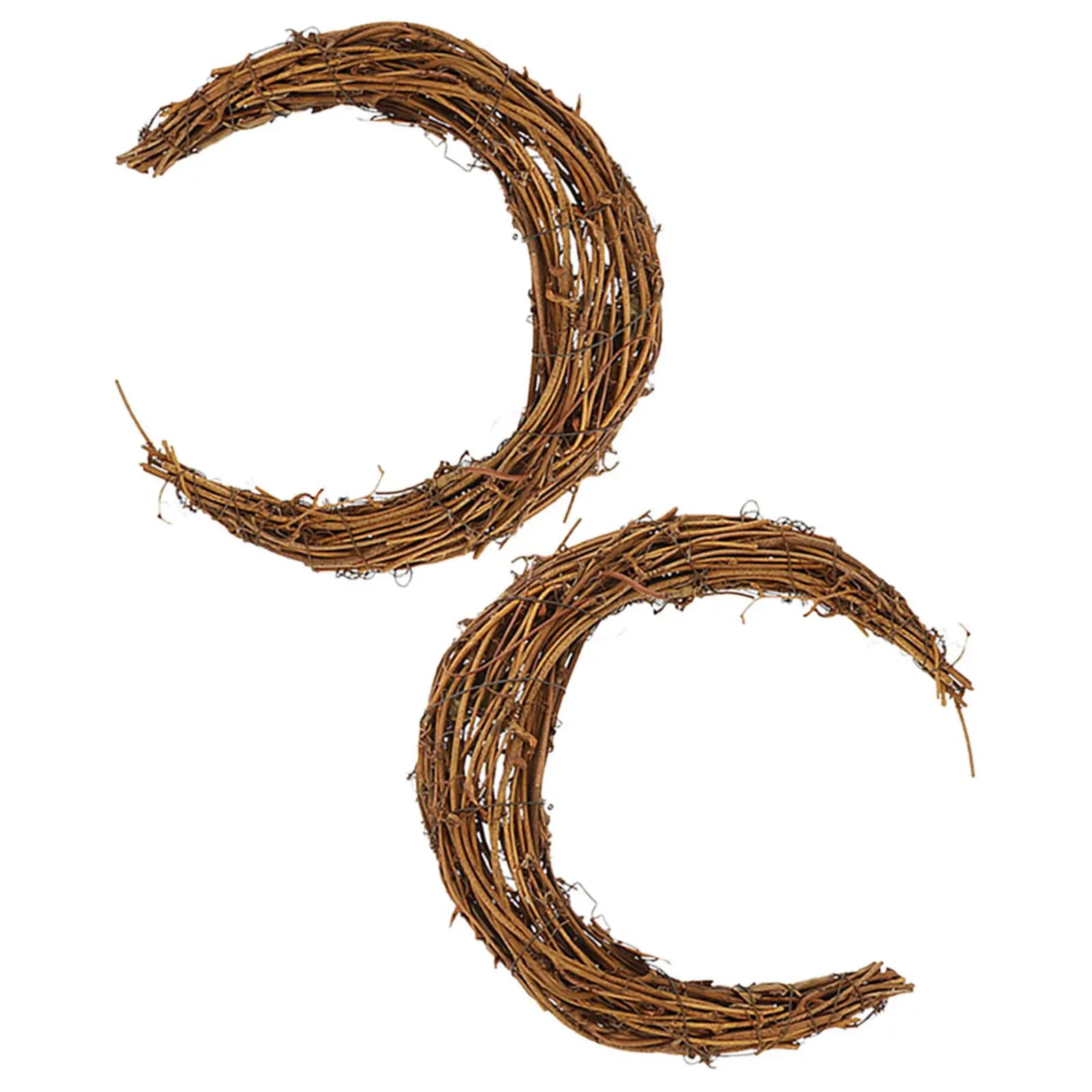 2Pcs Natural Rattan Moon Wreath Ring DIY Craft Supply for Dream Catcher Floral Wreath Garland Vine Decoration Christmas Party