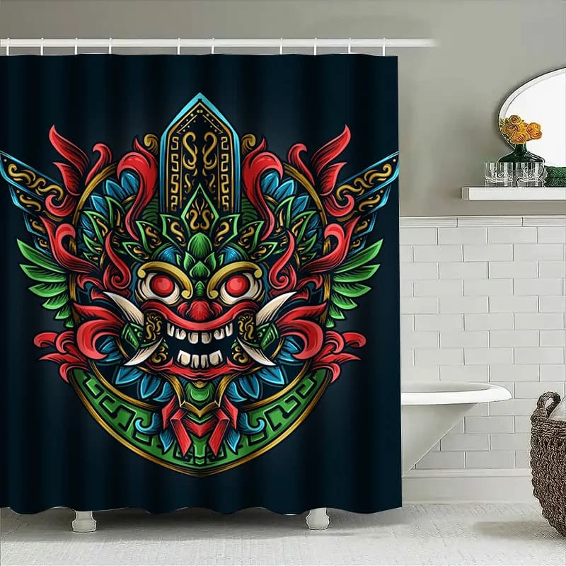 Tuniu Cool Maschera da demone cinese Tenda da doccia Arte unica Decorazioni per il bagno Design colorato vivido