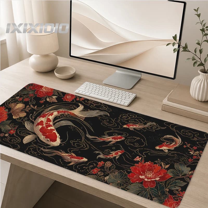 Tappetino per mouse Gaming Red Koi Art XL Tappetino per mouse personalizzato per computer domestico XXL Tappetino antiscivolo in gomma naturale per ufficio e laptop