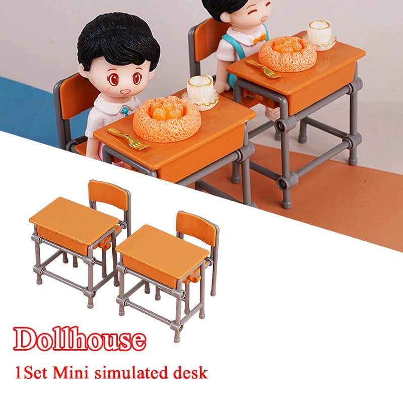 1 Set 1:12 Dollhouse Accessories Miniature Desks Chairs Model Classroom Decoration Toy Food Tableware Ornament