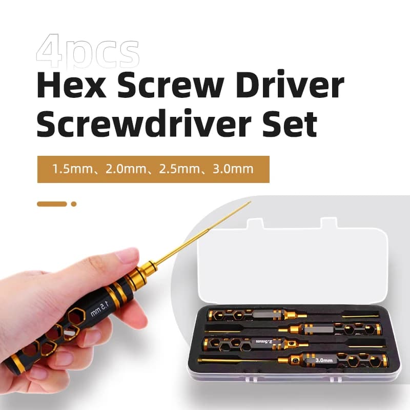 Hexagonal screwdriver set of 4 pieces 1.5 mm 2.0 mm 2.5 mm 3,0 mm for RC parts for racing drones auto boats - precision repair tool
