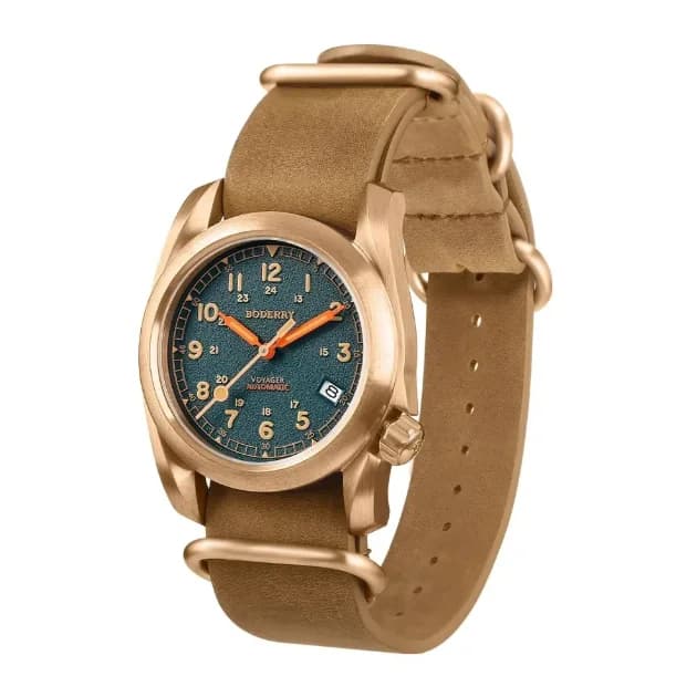 BODERRY Orologio automatico da uomo 40MM Orologio da polso meccanico in bronzo Militare 10ATM Impermeabile Zaffiro C3 Luminoso NH35