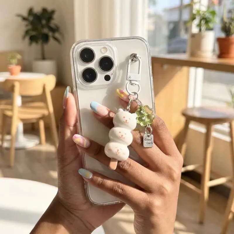 Ciondolo per custodia del telefono Lucky Leaf Cat per fotocamera CCD, accessorio divertente fai da te, regalo carino per amici e familiari