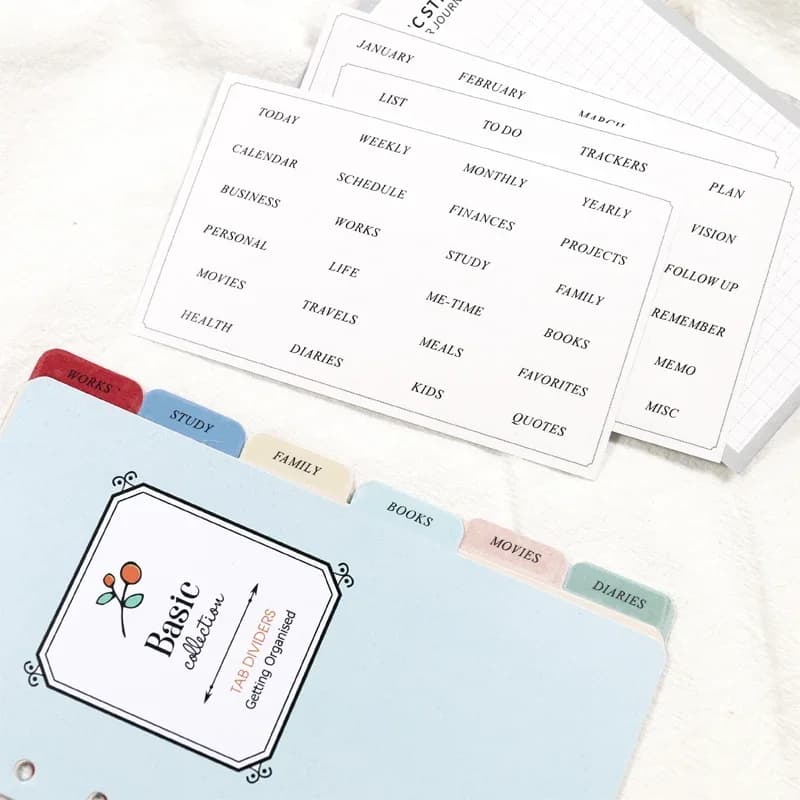 3 fogli divisore indice per Notebook adesivo di testo etichetta inglese Planner Sticker adesivi di cancelleria