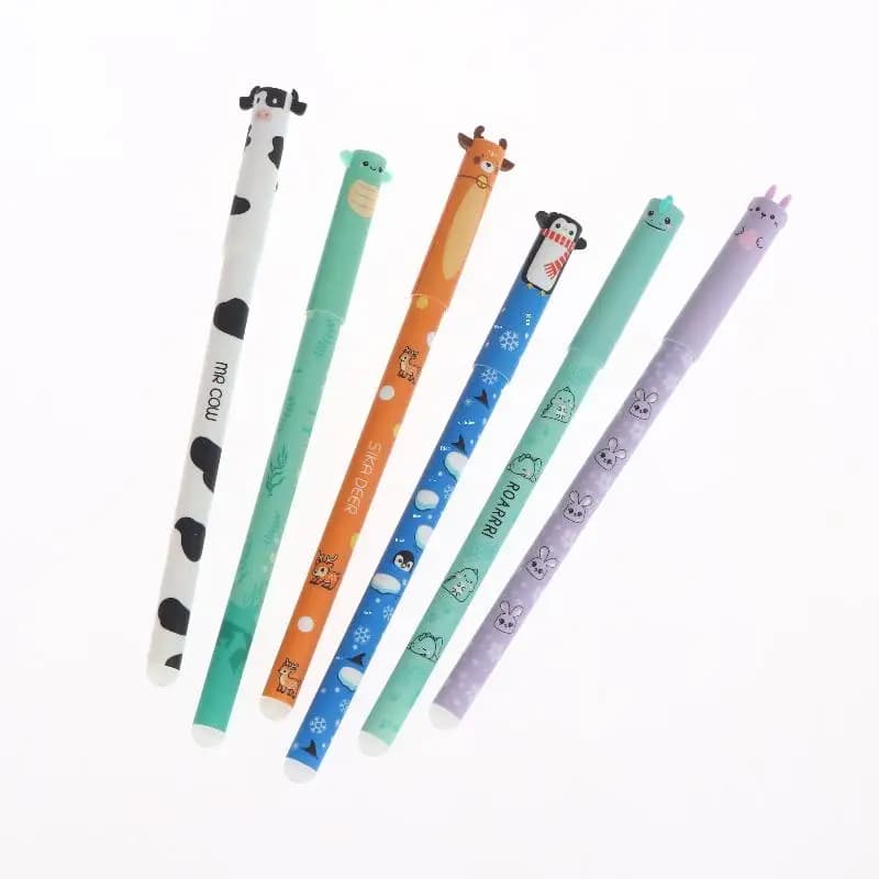 Cartoon Animal Design 8Pcs 0.5mm Colorful Ink Erasable Gel Pens, Smooth Writing, School Office Stationery