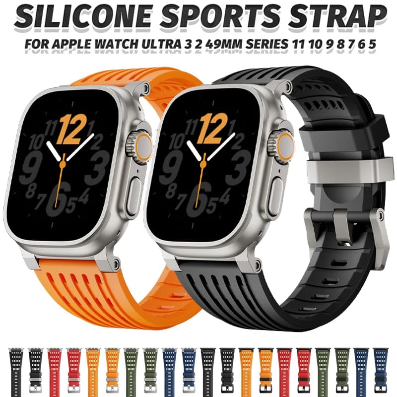 Rubber Sports Band for Apple Watch Ultra 3 2 1 49mm Series 11 10 46mm Breathable Men Strap for IWatch 9 8 7 45mm 6 5 4 SE3 44mm