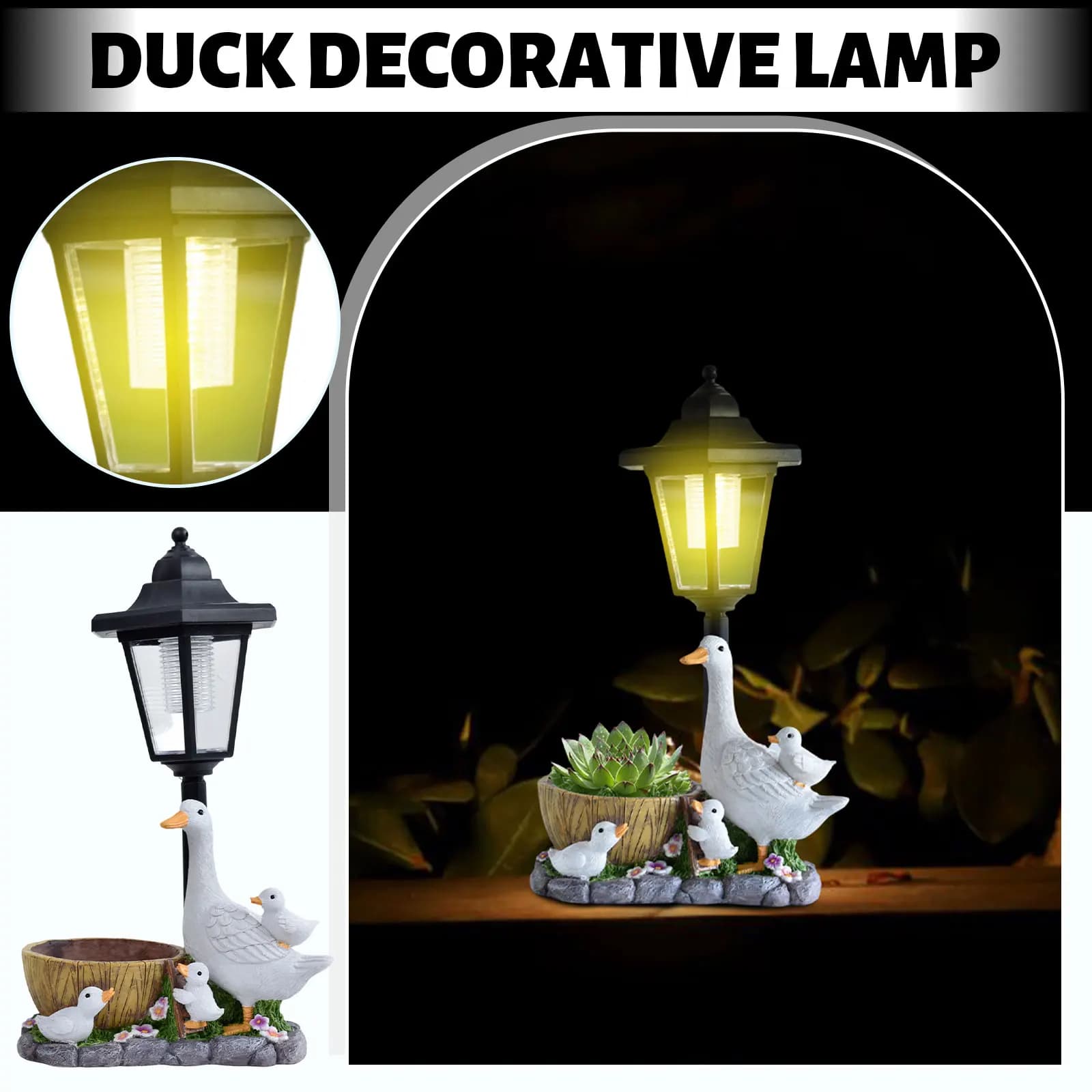 Lampada Solare da Esterno a Forma di Anatra Bianca, Statue di Anatre per Vasi da Giardino con Luce Notturna Solare, Decorazione per Esterni