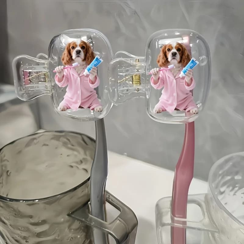 2pcs Cavalier King Charles Spaniel Portable Toothbrush Holder Case Pink Outfit for Toothpaste & Brushes Suitable for Home Use