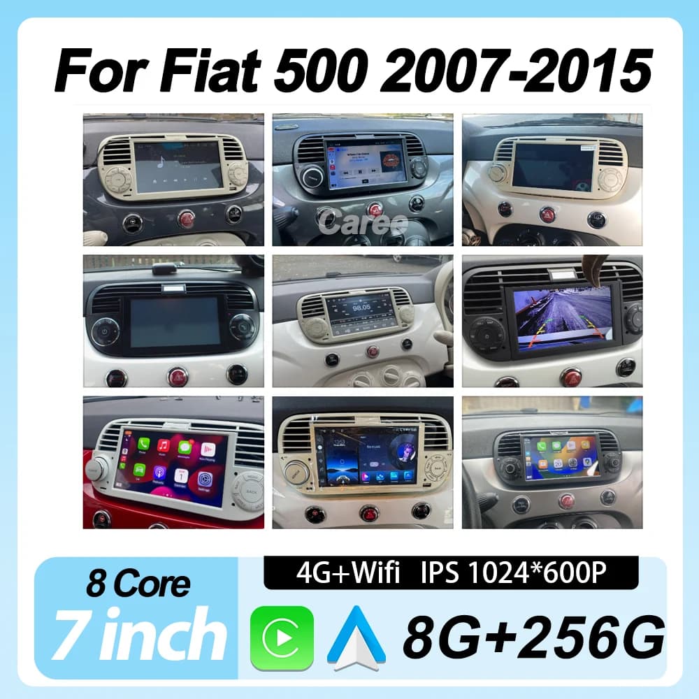 Autoradio 2din Multimedia for Auto, Stereo for Fiat 500 2007-2015, 8 Core, Carplay, Android Auto, Screen with GPS Navigation