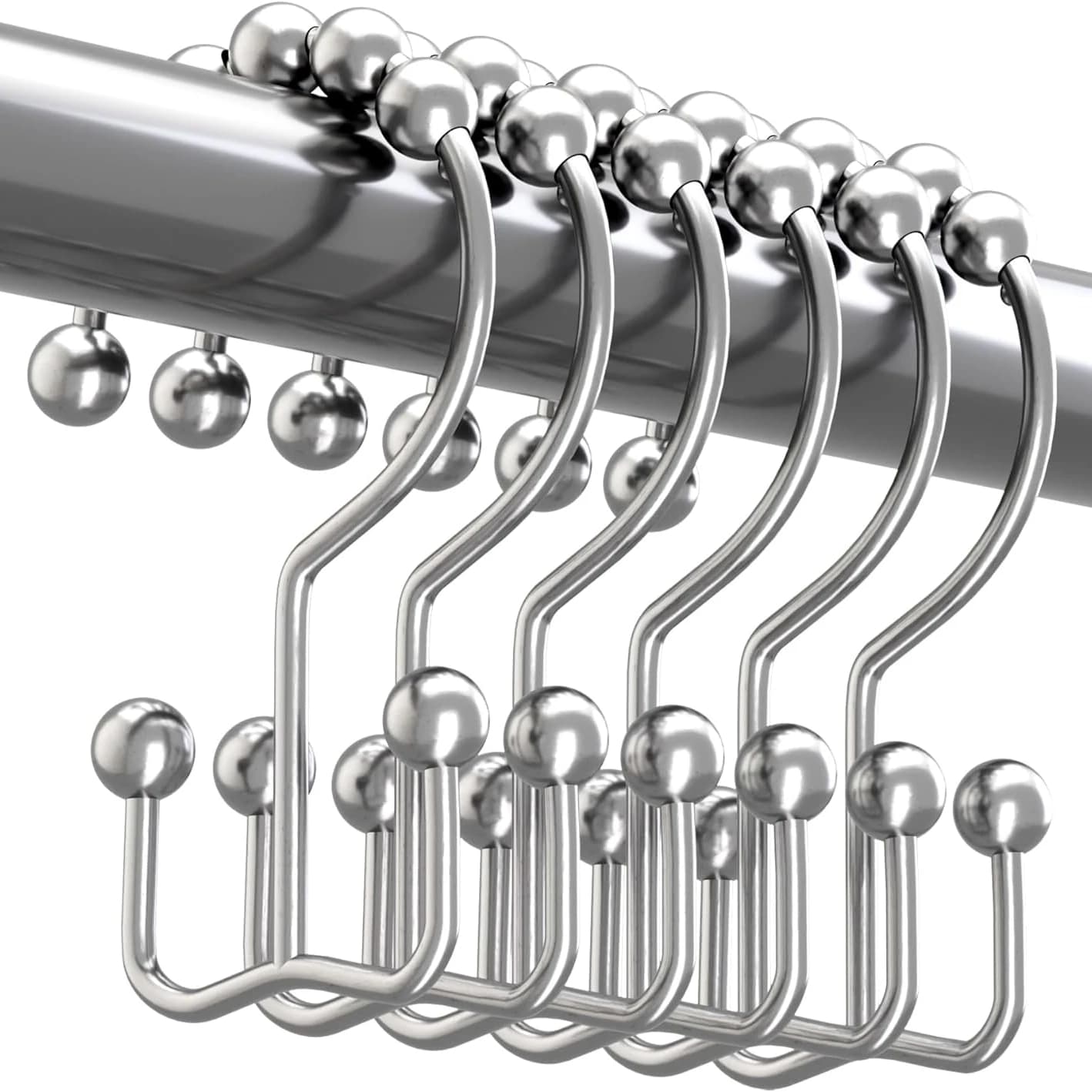 6/12/16PCS Rustproof Metal Shower Curtain Hook, Double Hook Shower Curtain Ring, Curtain Hook, Bathroom Hardware Accessories