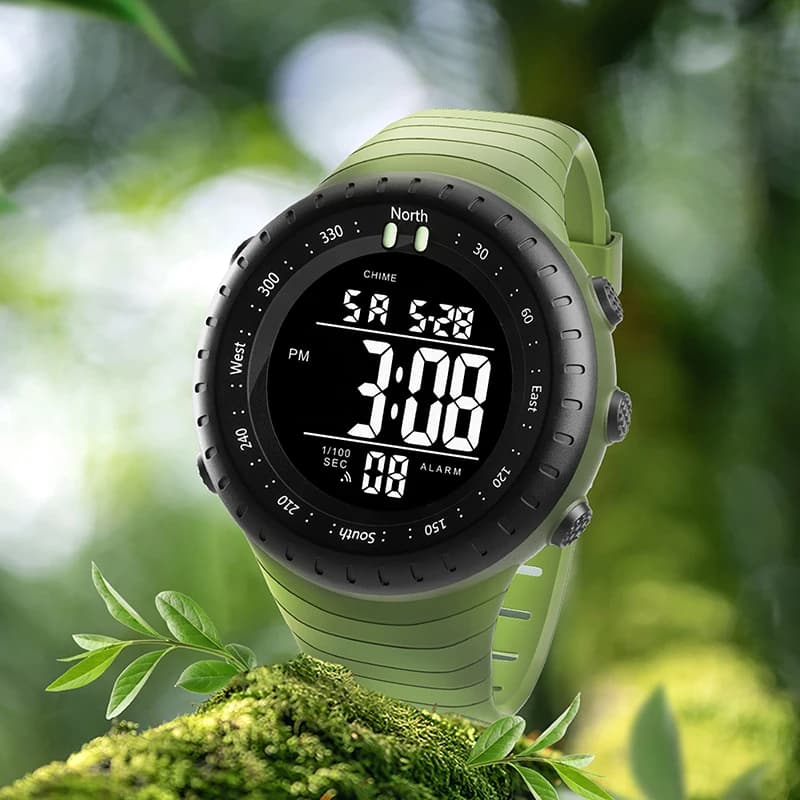 WECOOL W-613 Orologio sportivo digitale da uomo - Cronografo multifunzione impermeabile fino a 50 m con allarme e retroilluminazione a LED