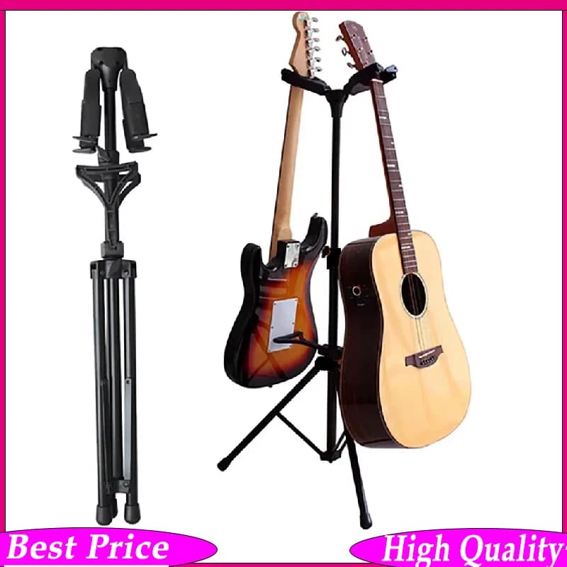 Supporto per Chitarra Flanger a Doppia Testa in Metallo, Espositore Verticale per 2 Pezzi: Chitarra, Basso, Violino, Ukulele, Banjo, Mandolino - Accessori per Strumenti Musicali
