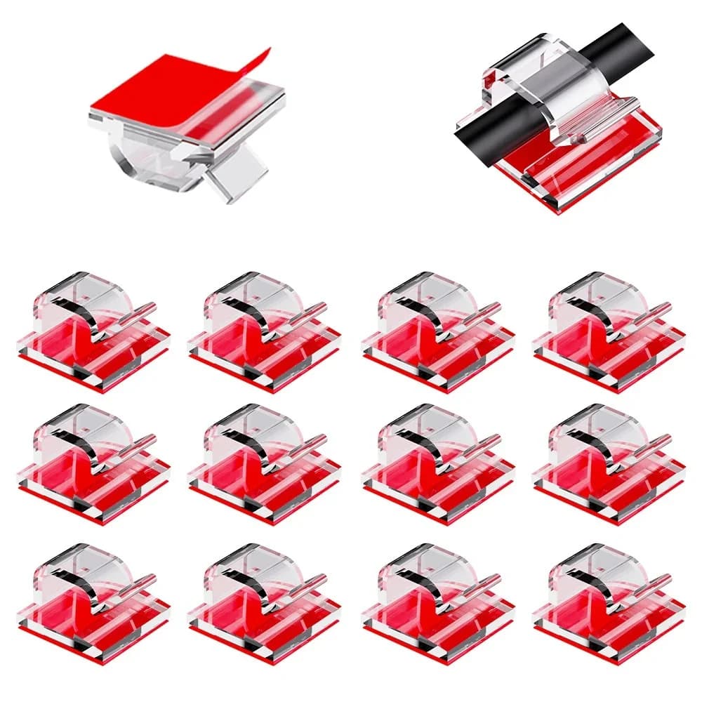 50 cable adhesive clips, transparent cables, external cable management, cable organizer, cable support for cable TV wall for car under the desk