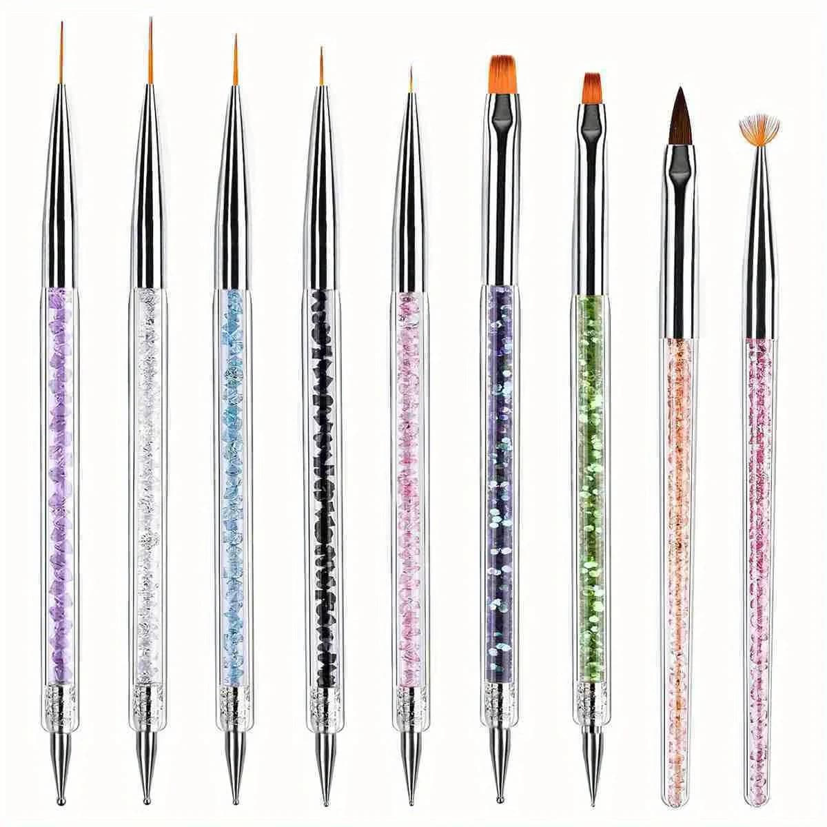 5/9 Pz/lotto Unghie Artistiche Pennello Design Punta Pittura Disegno Intagliare Penna Punteggiatura FlatFan Liner Gel Acrilico UV Smalto Strumenti per Manicure