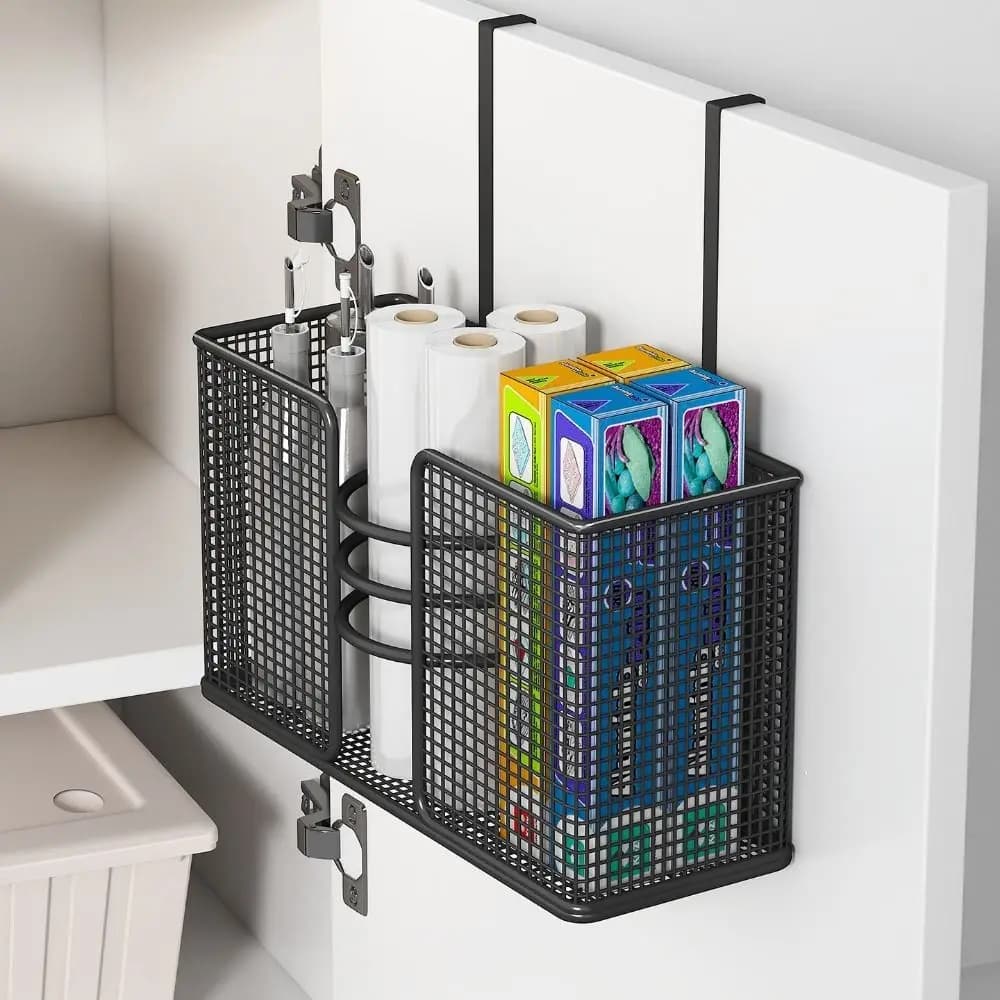 Wall Mounted Hair Dryer Storage Rack No-Drill Large Capacity Hair Dryer Storage Holders Space Saving Iron Plastic Wrap Holder