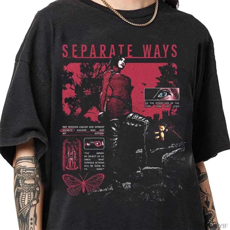 T-shirt Oversize in Cotone Acid Washed Resident Evil 2 Leon Claire RPD Station 2026 - Maglietta Grafica a Tema Horror per Uomo e Donna