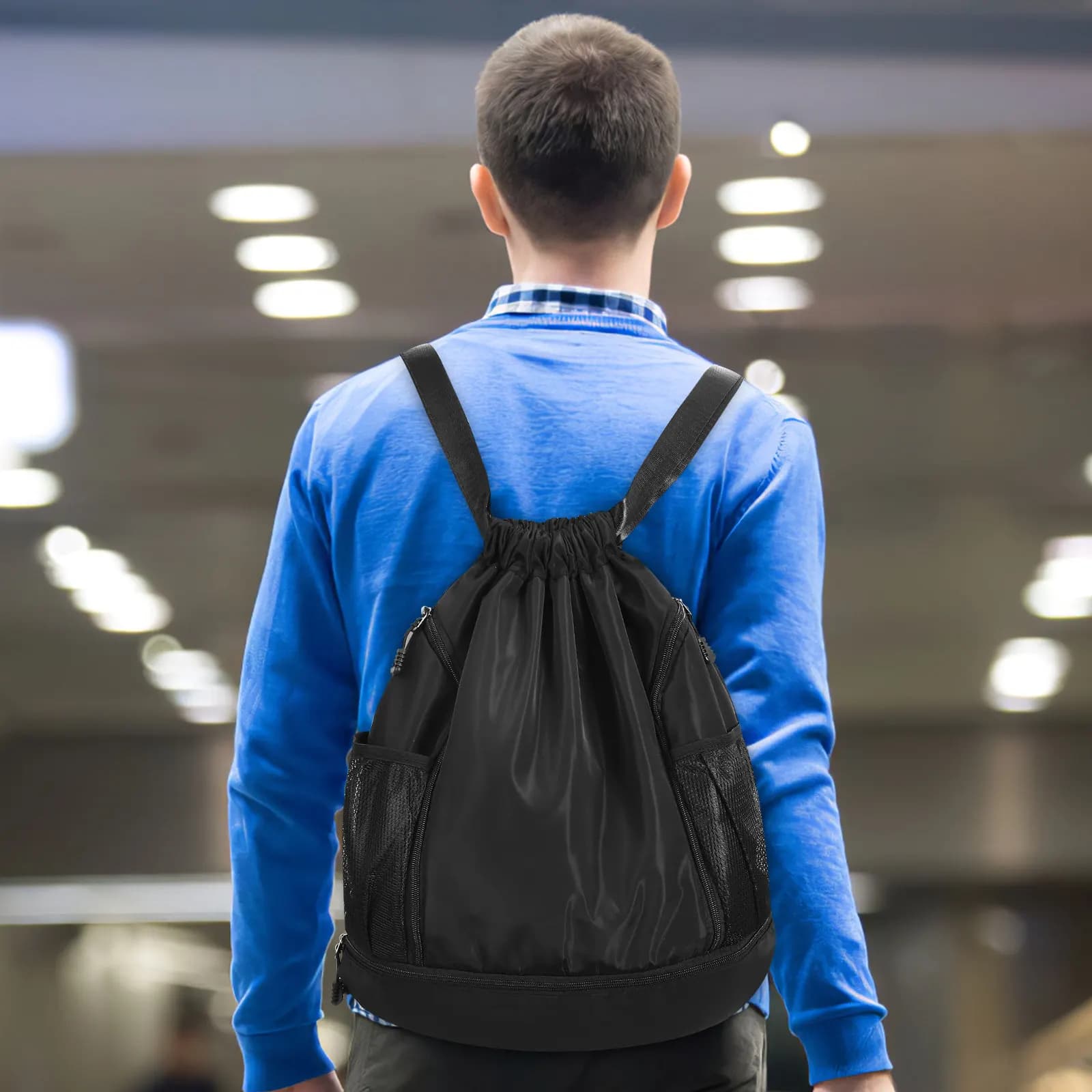 Zaino fitness con coulisse, borsa sportiva per palestra, escursioni, corsa, nuoto, viaggi, con tasca separata per scarpe, traspirante e confortevole
