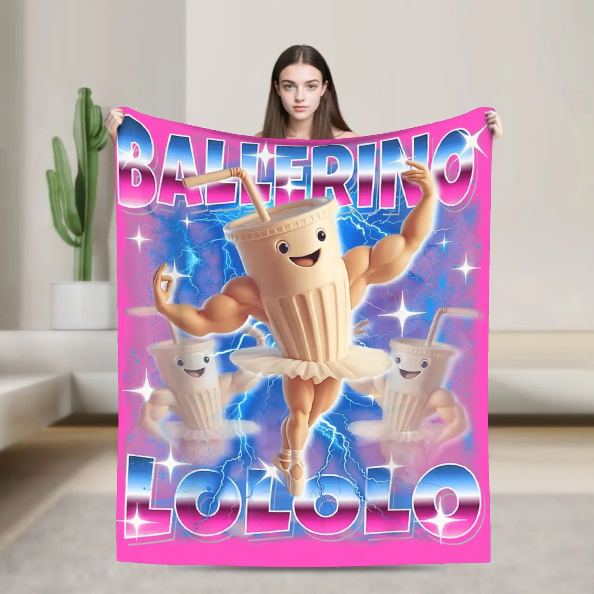 Ballerino Lololo Italian Brainrot Knitted Blanket Flannel Warm Throw Blankets for Bed Bedroom Quilt