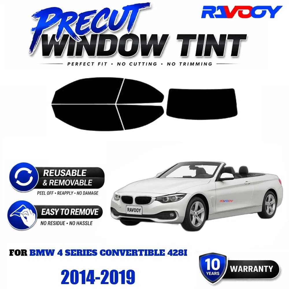 Precut Window Tint, Reusable Removable EPU Film, Custom Fit for Bmw 4 Series Convertible 428i 2014-2019, UV Heat Protection
