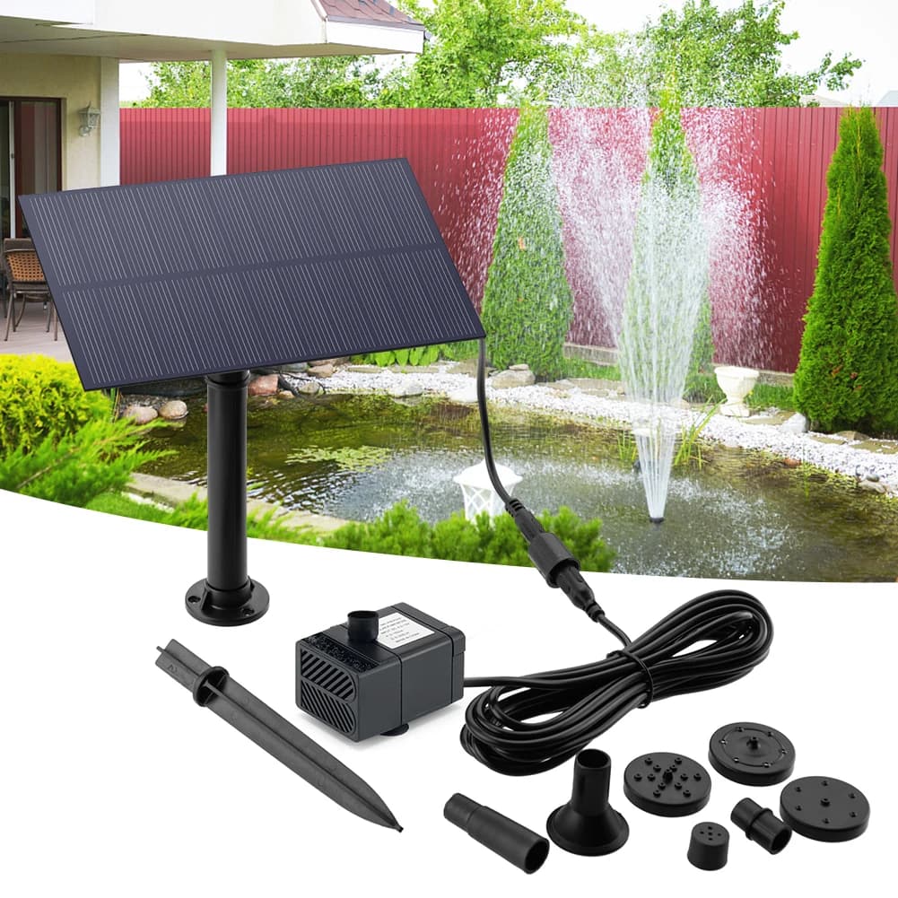 Pompa Solare 5W 5V per Decorazione Giardino con Picchetto, Sistema di Irrigazione a Fontana con Pannello Solare, Kit a Risparmio Energetico 180L/h per Acquario
