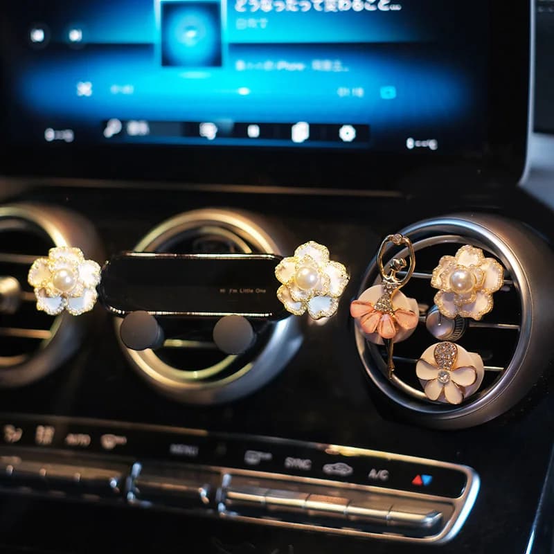 Set di 4 Supporti per Telefono da Auto con Clip Decorativa a Fiore di Perle, Universali per Bocchette d'Aria Auto, per iPhone e Xiaomi