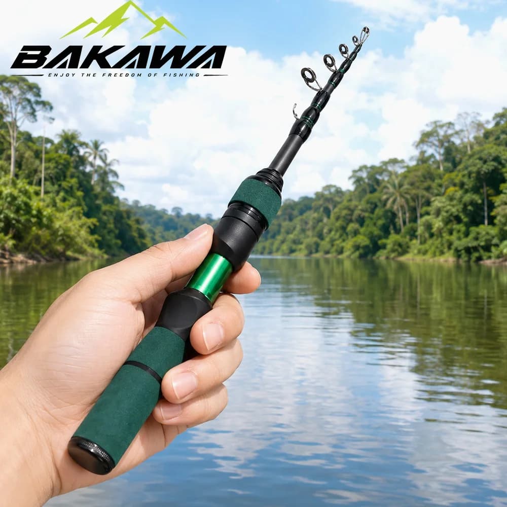 Canna da Pesca BAKAWA Mini Portatile Ultra Leggera 180 UL Regolabile Tascabile da Viaggio in Carbonio Sensibile per Piccoli Pesci Universale Spinning Baitcasting