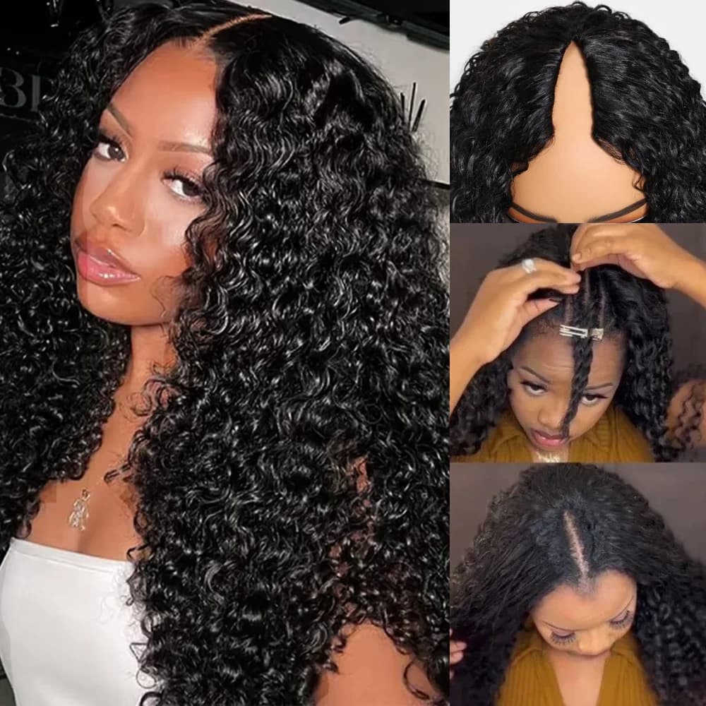 Human hair wig with V part for curly hair 200 density 16-32 inches Brazilian wigs for women Hair wig with 100% human hair clip for women