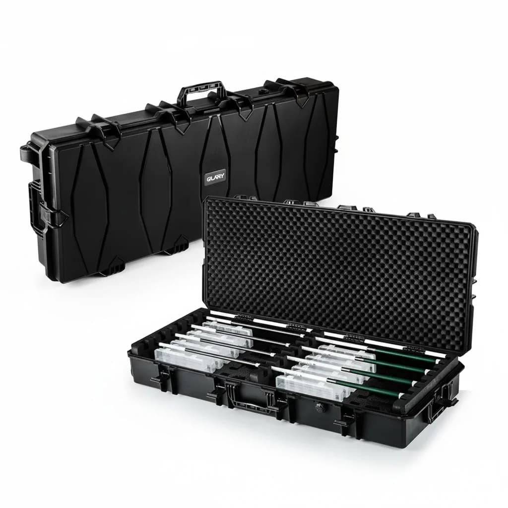 Custodia Rigida per Canna da Pesca, Scatola Porta Attrezzatura in Plastica Impermeabile IP67, Custodia Impilabile per Mulinello, 122x51x18.6cm, Scatola da Pesca Robusta per Esterni