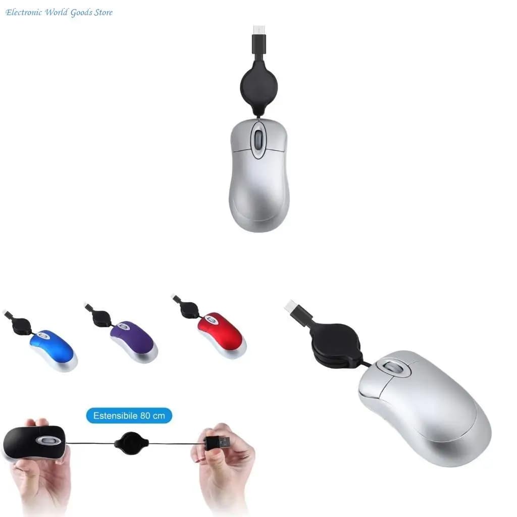 Mouse ottico da viaggio A3PD Mouse con cavo USB C con cavo retrattile per PC portatili