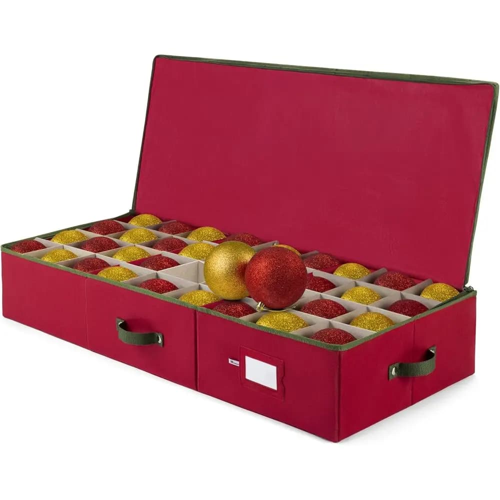 Christmas decoration box under the bed - Contains 72 large 4 inch decorations, with dividers - 600D tear-resistant fabric, decoration organizer