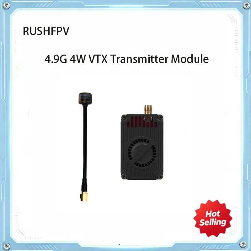 RUSHFPV 4.9GHz 4W VTX FPV Video Transmitter Module 48CH 4000W 8CH IRC Tramp Protocol Built in Heat Sink+Fan For RC Drone