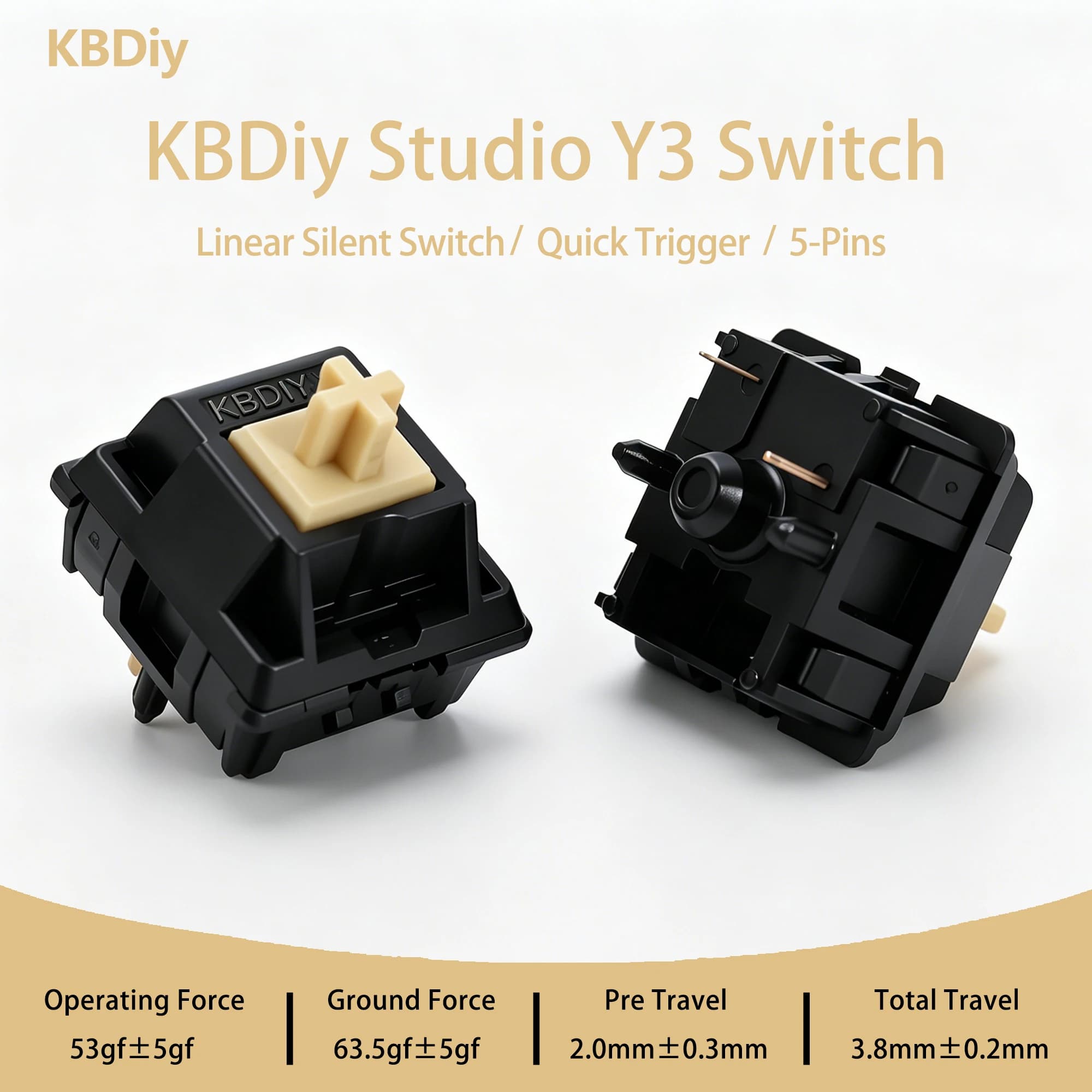 Interruttori Silenziosi KBDiy Y3 Lineari Creamy 53gf, Pre-Lubrificati HIFI in POM per Tastiere Meccaniche Gaming Personalizzate DIY 60% 75% Aula F75