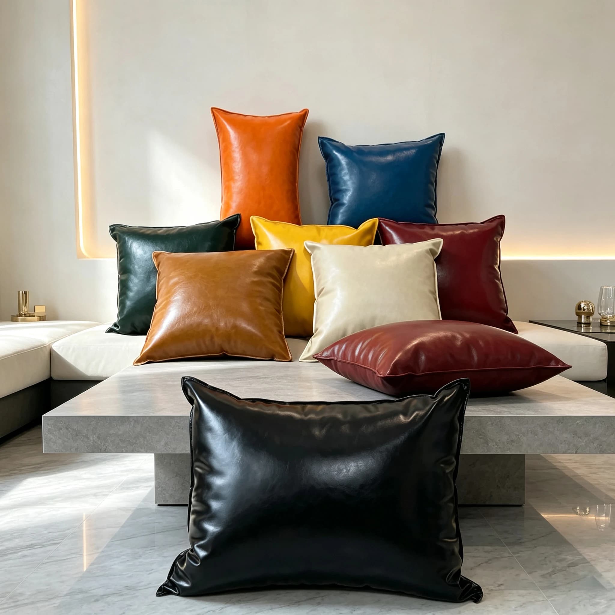 PU Oil Wax Leather Cushion Cover Luxury Imitation Leather Sofa Cushion Pillowcase Thick Large Decorative Office Cushion Covers