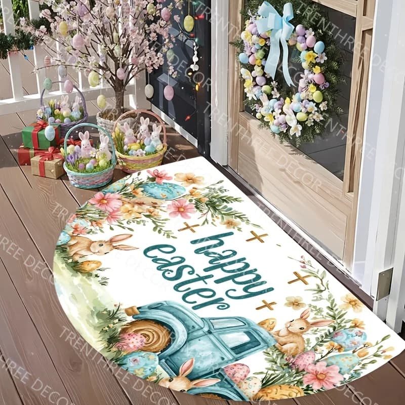 VIKAMA Tappeto d'ingresso semicircolare con auguri pasquali, morbido e antiscivolo, per esterni, per veranda, cucina, decorazioni per la casa