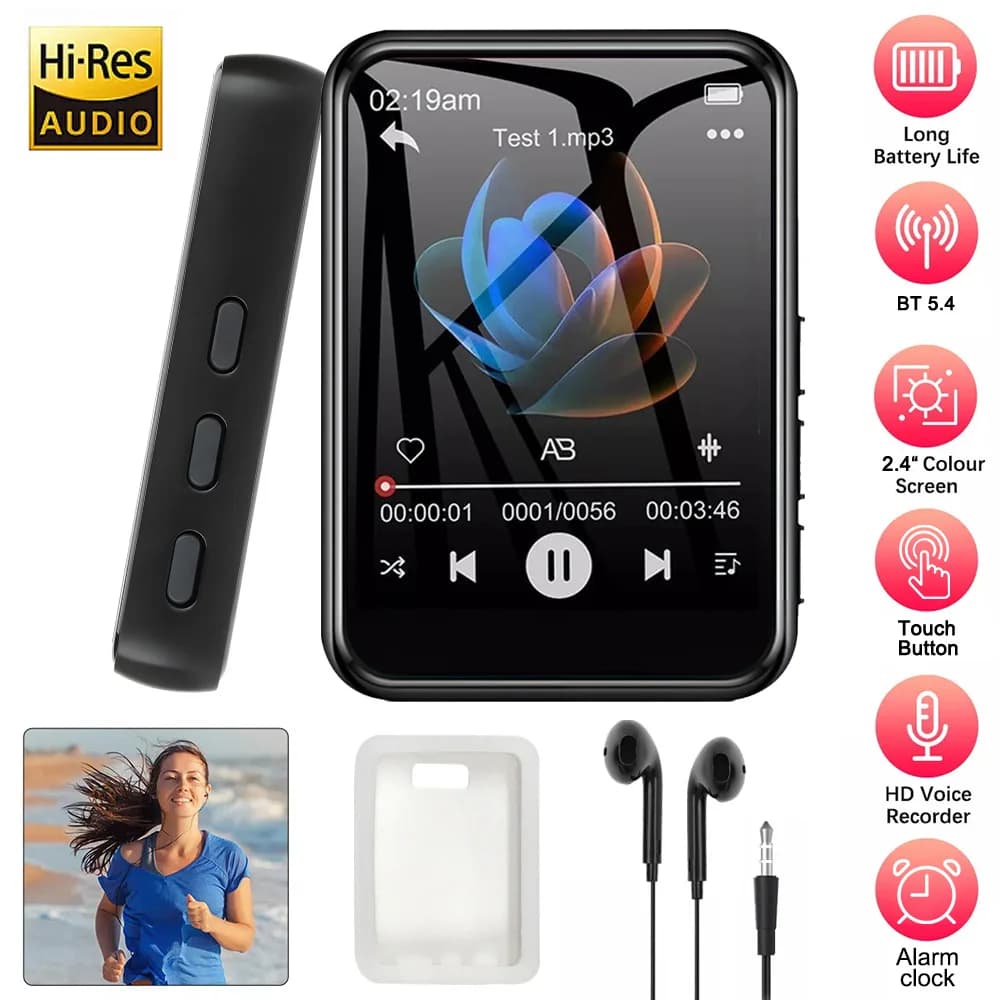128 GB Touch Screen da 2,4 pollici Bluetooth 5.4 Lettore MP3 HiFi MP3 Walkman Video Lettore musicale Altoparlante incorporato Registratore vocale Ebook