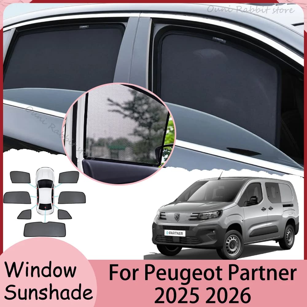For Peugeot Partner 2025 2026 Car Magnetic Mesh Privacy Sunshade Side Window Sun Shade Sunscreen Protection Interior Accessories