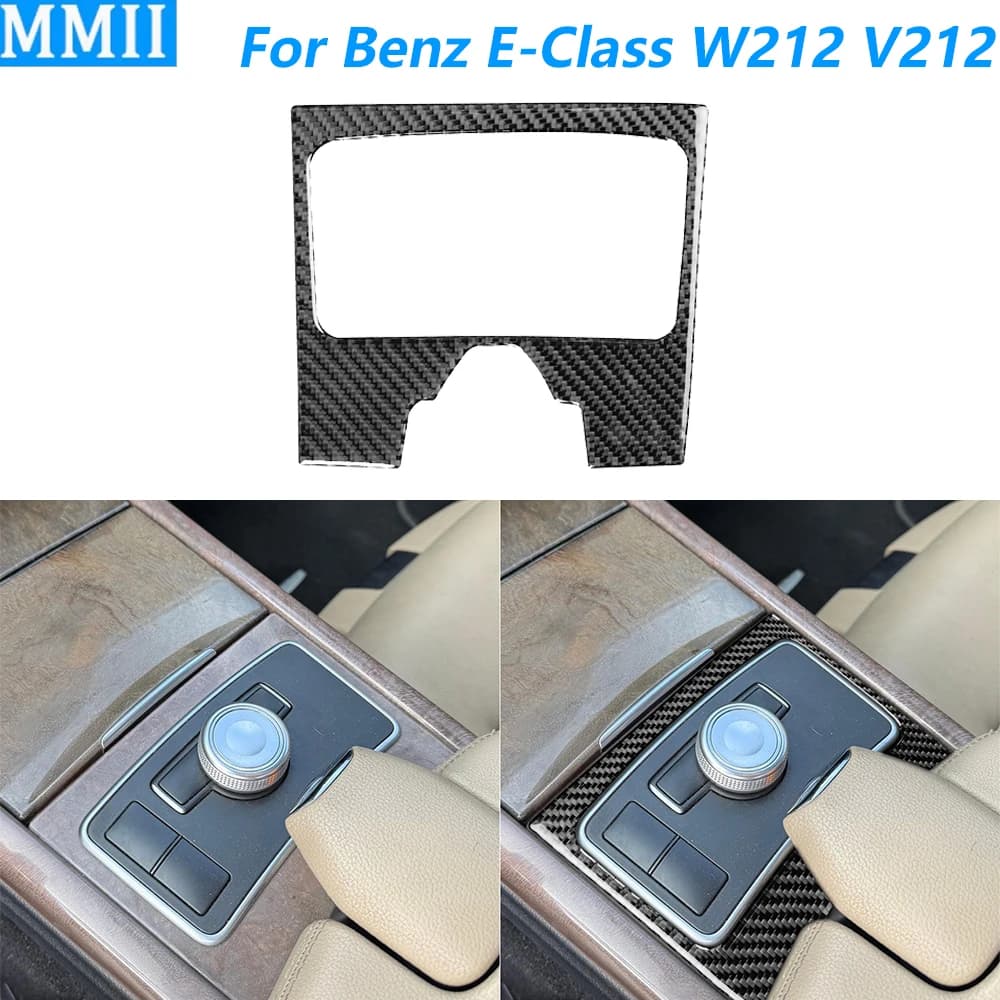 For Mercedes-Benz E-Class W212 S212 2011-2015 Carbon Fiber Central Armrest Multimedia Frame Panel Cover Car Accessories Sticker