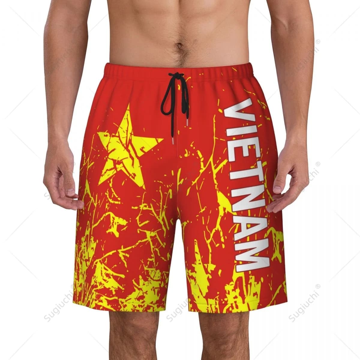 Pantaloncini da Spiaggia con Bandiera Vietnamita per Uomo, Shorts da Surf, Ciclismo, Calcio, Nuoto, Corsa in Poliestere