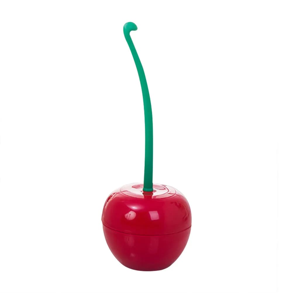 Cherry Toilet Brush and Holder Set Modern Hygienic Design Soft Dense Bristles Extra Long Handle Lid Prevents Splashing Odor
