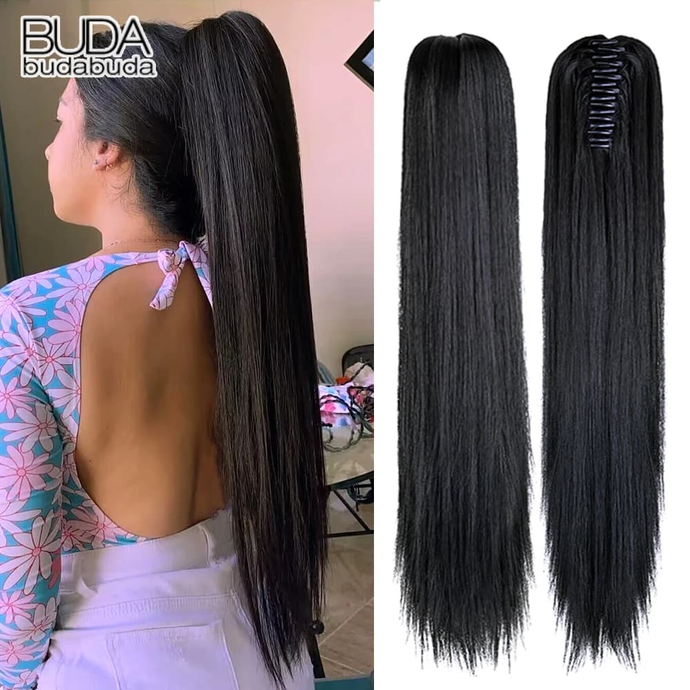 Straight Long synthetic horsetail Hair Extension 24 inch Clip for claw on horsetail hair Heat-resistant horsetail hair for women