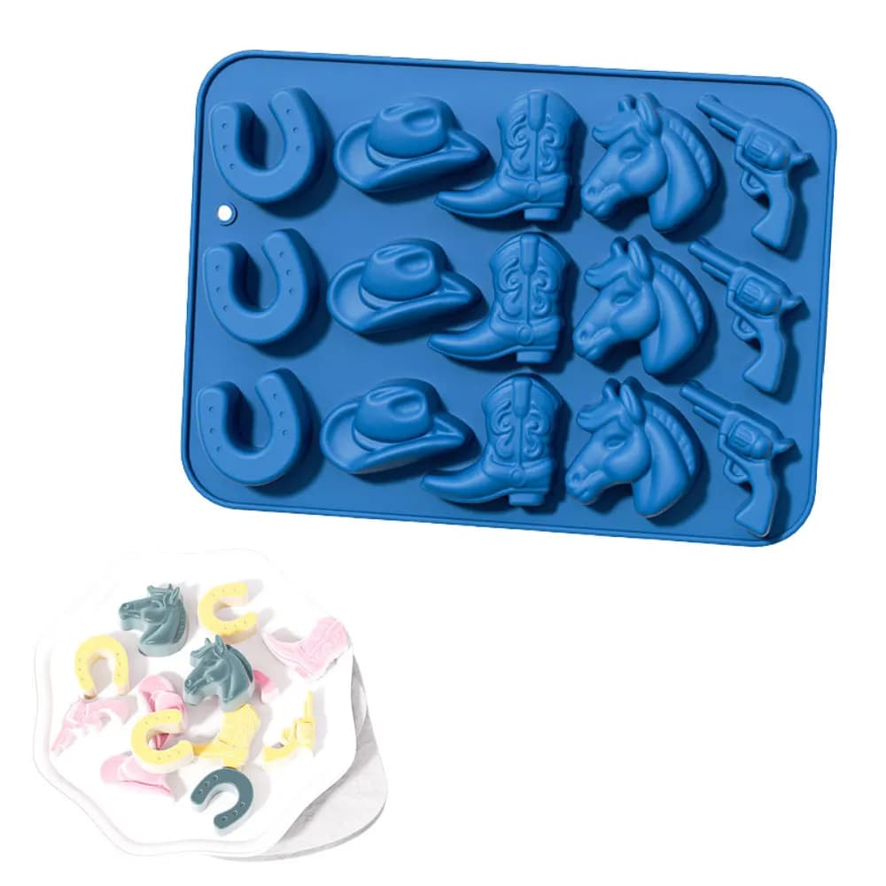 Stampi in silicone a tema western per caramelle a forma di cowboy, 2 stampi per stivali e cappelli da cavallo per decorazioni fai da te per cupcake e feste per bambini