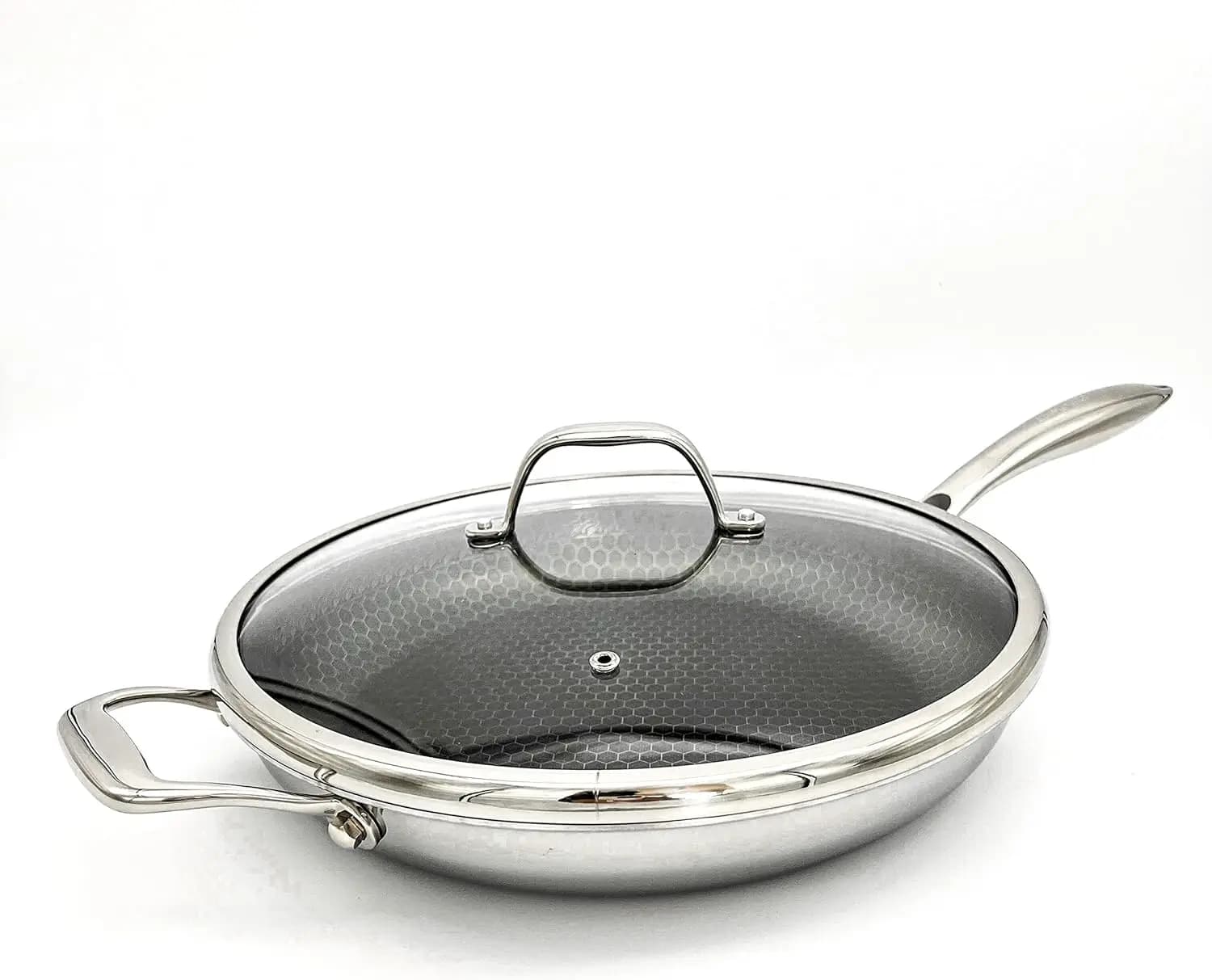 12 inch honeycomb stainless steel hybrid pan with uniform cooking cover