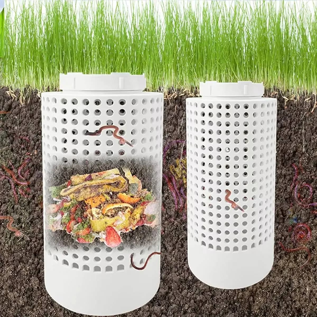 A56K 1 Pezzo Composter per Vermi in Plastica da Esterno, Composter Sotterraneo per Vermi, Kit Composter per Giardino e Cura del Prato A