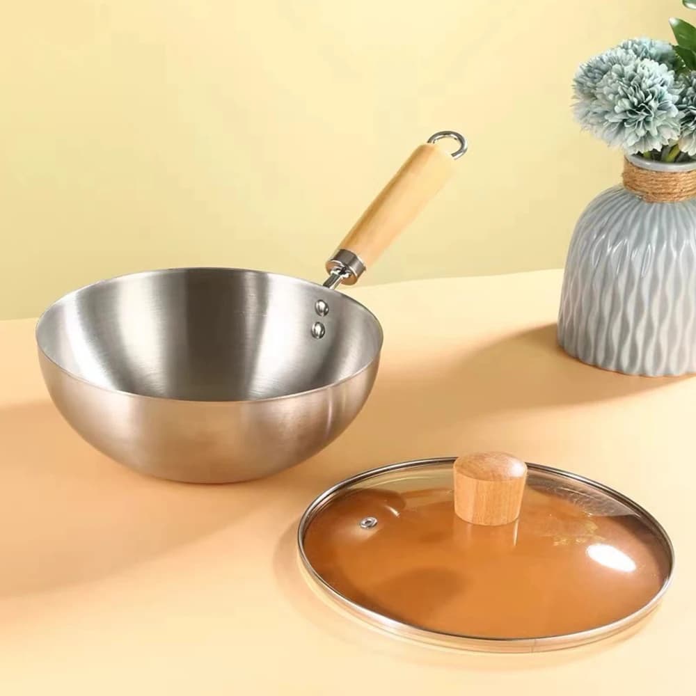 Padella antiaderente in acciaio inossidabile da 20 cm Piccola padella Wok Cucina di casa Fornello a induzione Stufa a gas Padella speciale non rivestita Pentola per zuppa