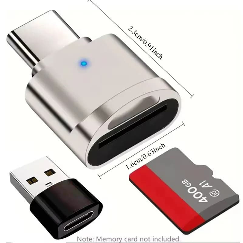 Lettore di schede di memoria Mini Type-C USB 3.0 per schede SD, Micro SD e TF, compatibile con Samsung, Huawei, Xiaomi, in alluminio, adattatore da USB a Type-C.