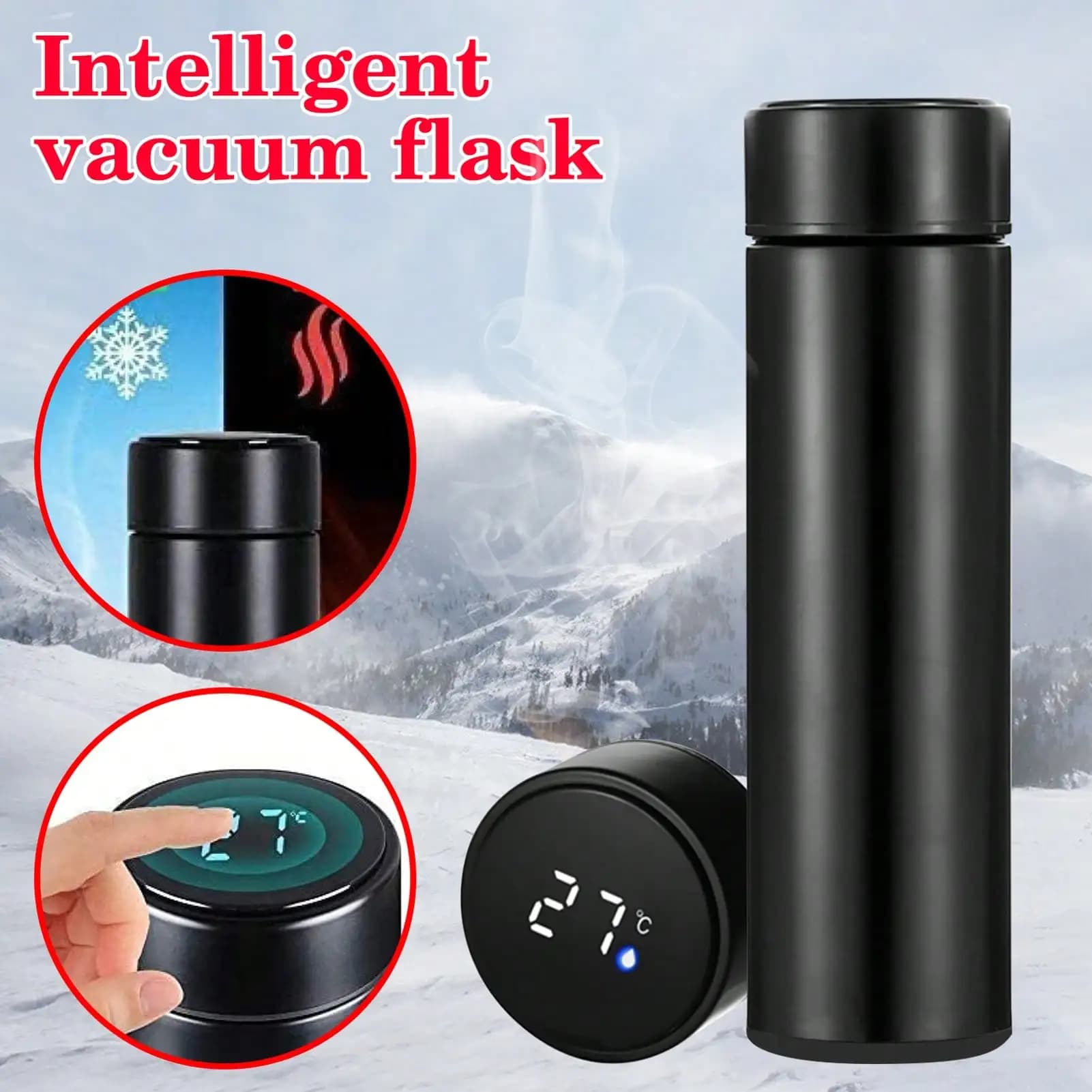 Thermos with 500ML Temperature Display, Stainless Steel Thermal Bottle with Parts, Vacuum Insulated Cup for Outer, Gift for Dad's Day