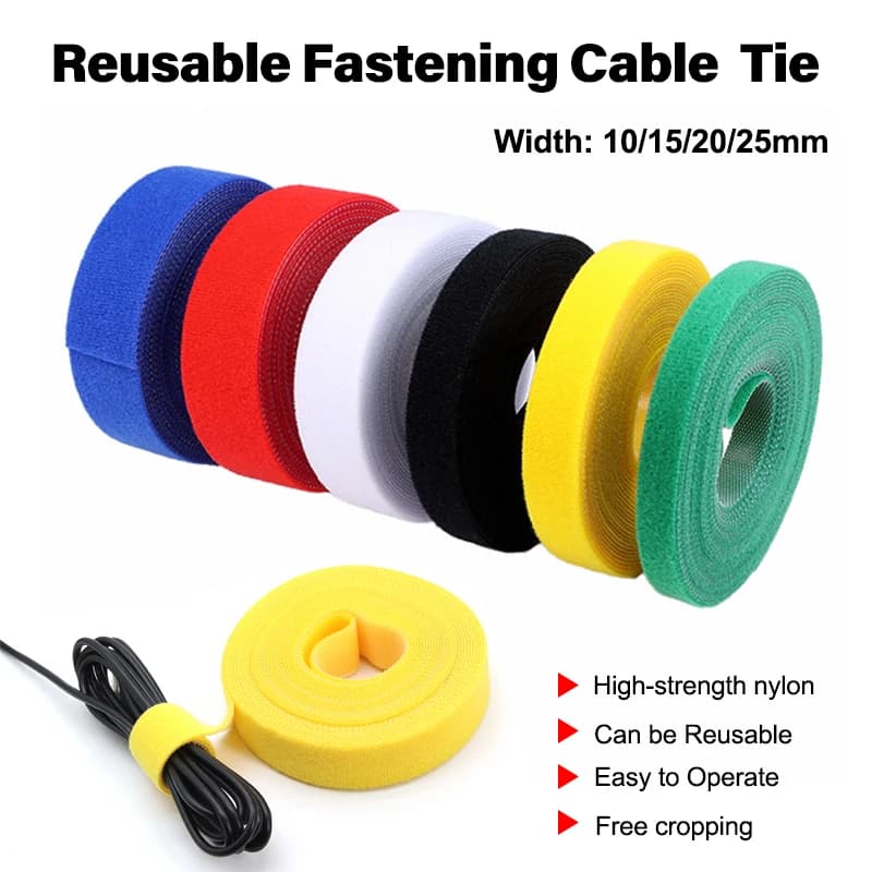 5M/Roll Reusable Fastening Cable Ties Width 10/15/20/25mm Nylon Adhesive Fastener Hook and Loop Straps Wire Cords Organizer Tape