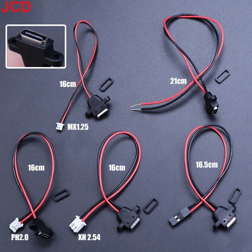 JCD 5 pz Impermeabile USB Tipo C Connettore Interfaccia di Ricarica Presa Femmina Con Filo di Saldatura MX1.25 PH2.0 XH2.54 Porta