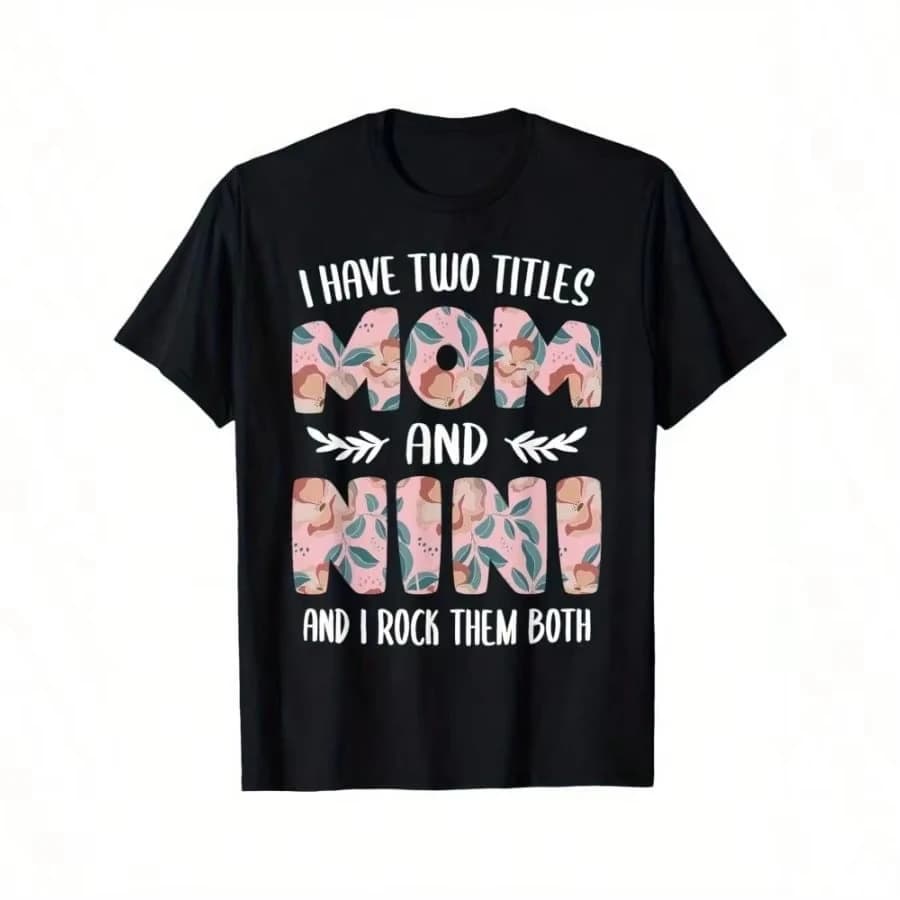 T-shirt stampata carina 'Mamma e Nini' per uomo e donna, girocollo in cotone, lavabile in lavatrice - T-shirt casual per adulti